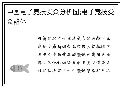 中国电子竞技受众分析图;电子竞技受众群体